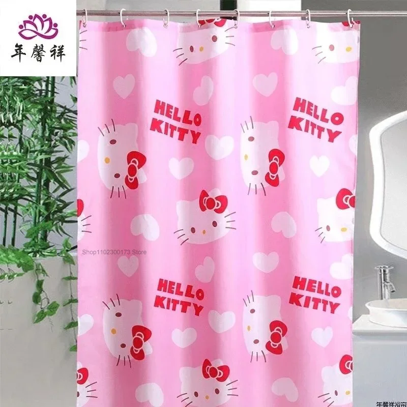 

Pink Hellokitty Kawaii Sanrio Shower Curtains Kuromi My Melody Anime Cartoon Bathroom Waterproof Curtain with Hooks Girls Gifts