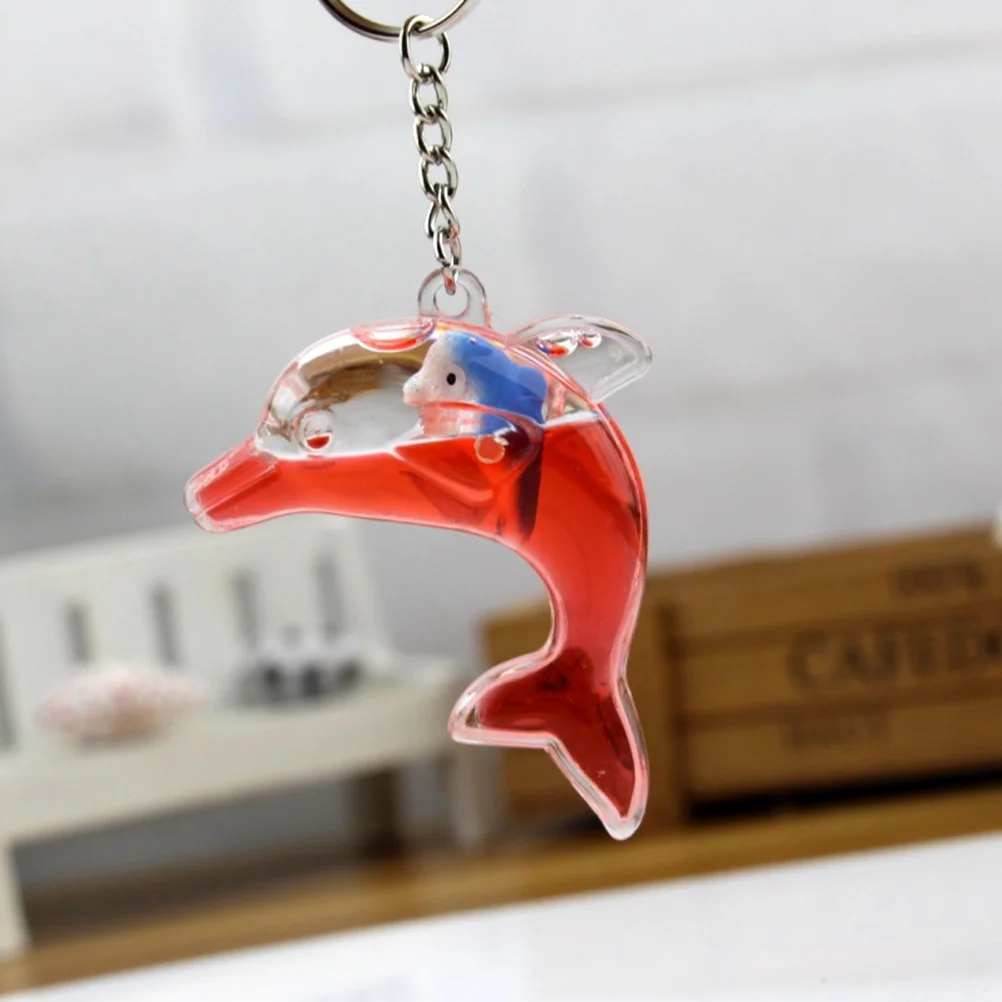 

6Pcs Dolphin Shaped Liquid Keychain with Floating Fish Clear Acrylic Pendant for Schoolbags Keychain Key Ring Chain