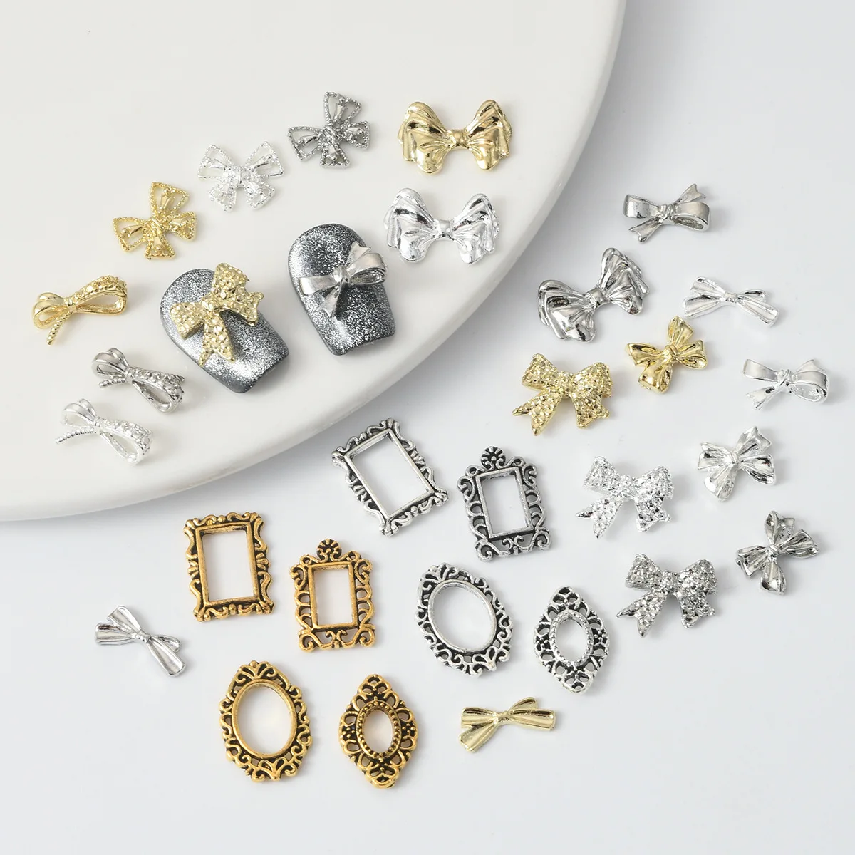 50Pcs Japanese Style Butterfly Hair Clip Retro Butterfly Frame Nail Accents Alloy Bow Tie Nail DIY Nail Charms