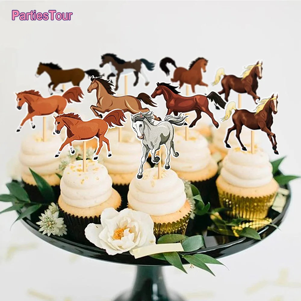 Horse Theme Party Supplies Horse Shape Cake Toppers Fence Horse Miniature Toys Horse Racing Birthday Cowboys Cake Decorations