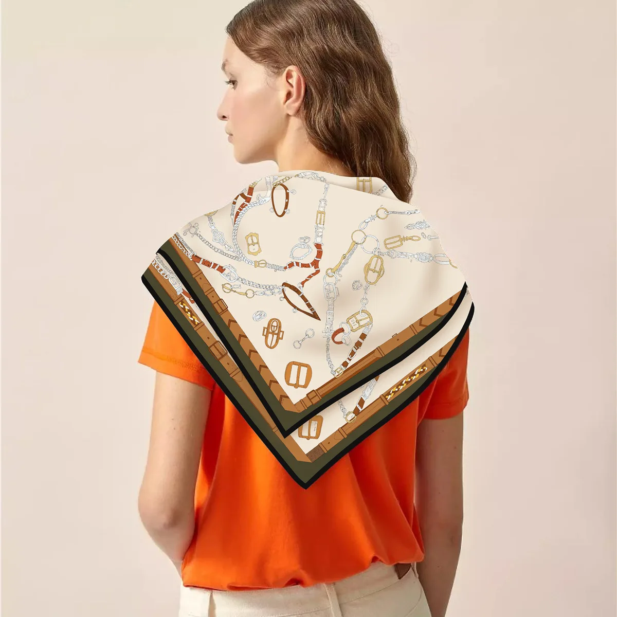 New 90cm Twill Silk Scarf Shawl Luxury Brand Chain Print Square Scarf Women Hijabs Bandana Foulard Neckerchief Head Scarves image 2