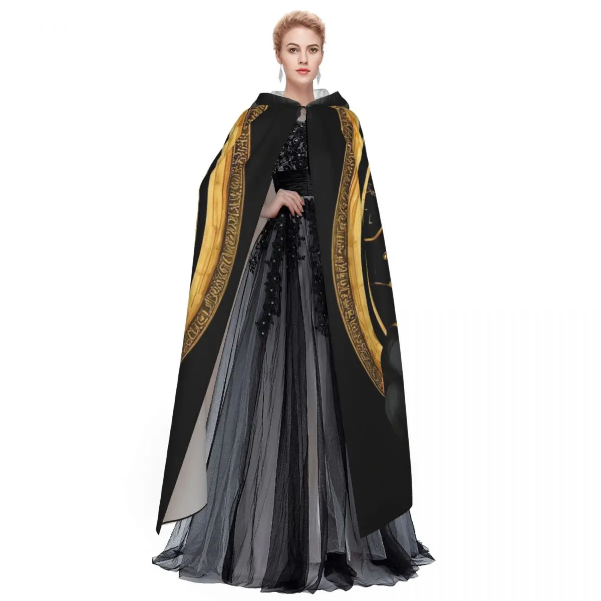 Vintage Egyptian Cat Goddess Bastet Long Hooded Cloak Witch Medieval Costume Cosplay Cape HalloweenCoat Adult Unisex - view 5