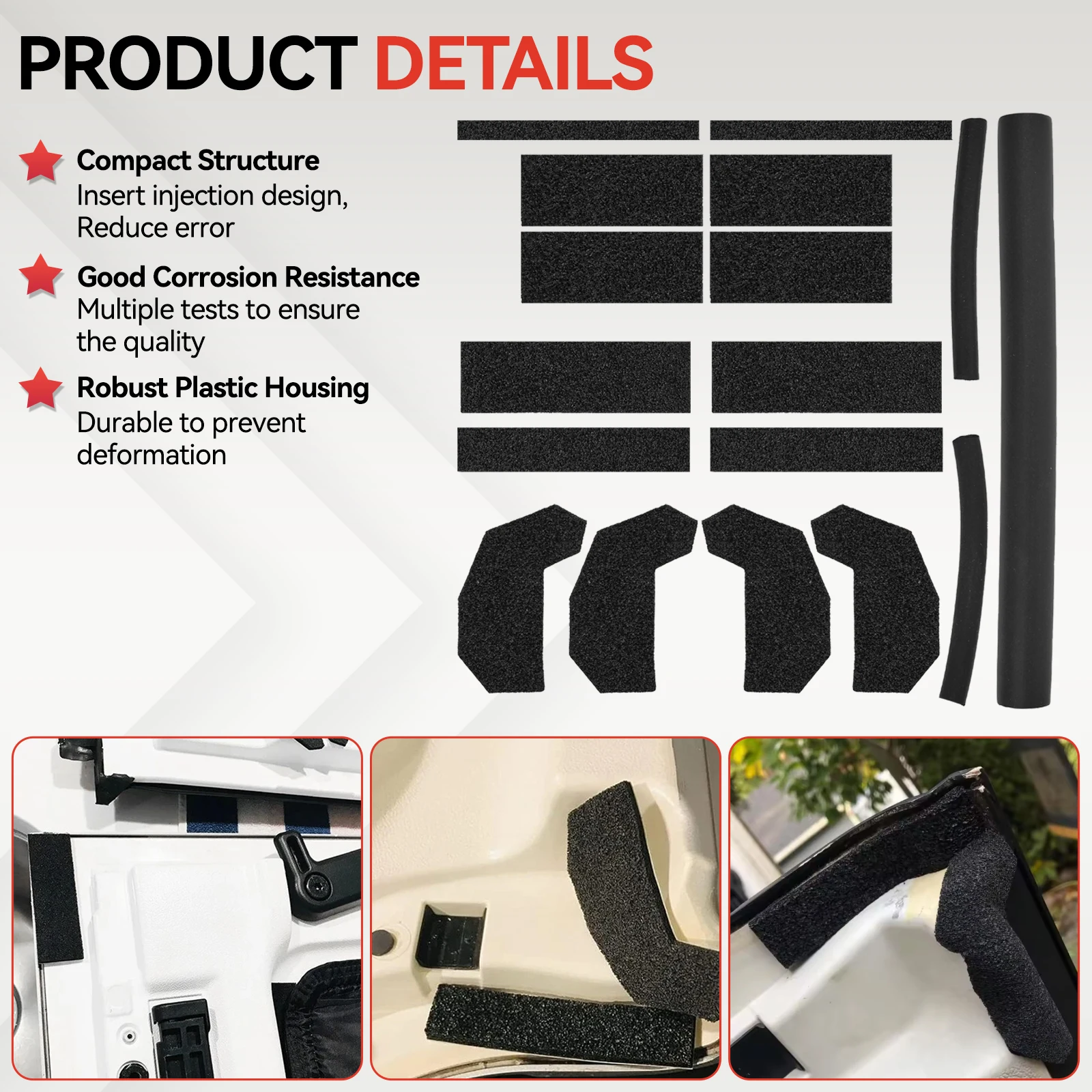 17pcs Roof Leak Repair Kit Hard Top Removable Cover Foam Blocker Seal Kit For Jeep Wrangler JK JKU 2007-17 2/4-Doors 68026937AB - view 4