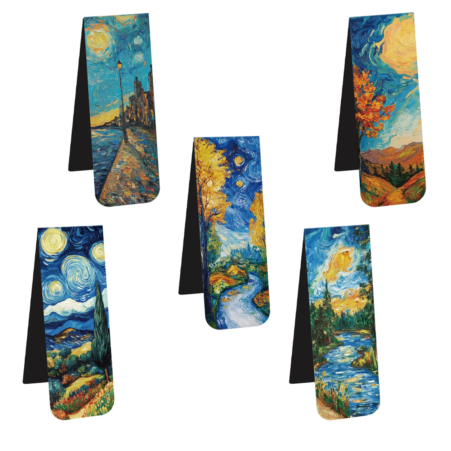 Van Gogh Bookmark Gift Set - 5 Magnetic Page Markers with Landscape Art Design for Books, Notes, Reading Enthusiasts