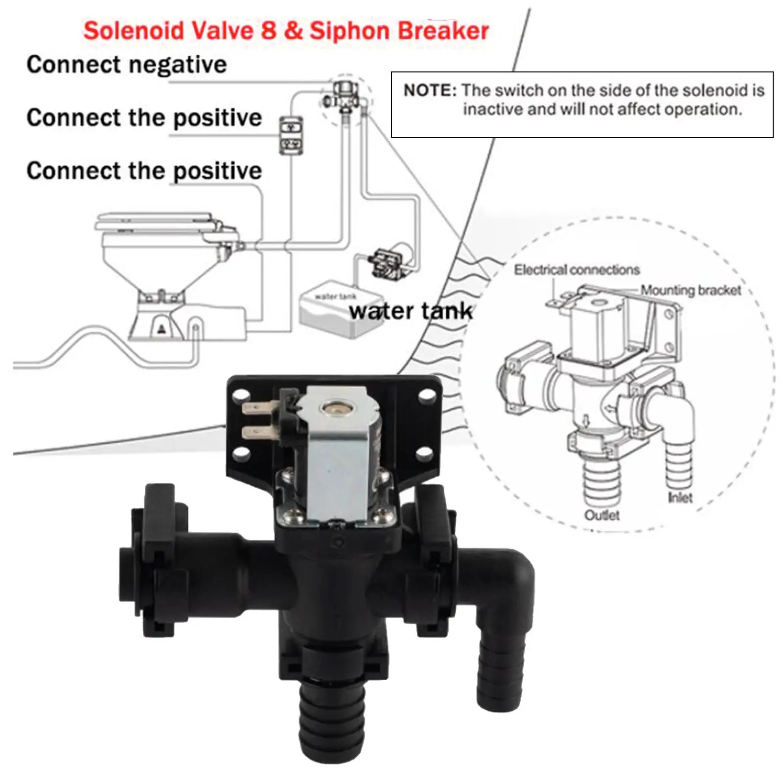 

9W Solenoids Valve Siphon Breaker Marine Toilet Easy Install Replacement for RV Yacht Boat Accessory