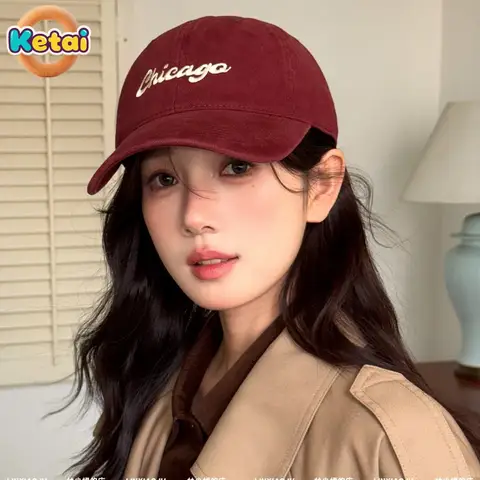 Fashionable Wide Brimmed Baseball Cap, Women's Retro Versatile Wine Red Duckbill Cap, Big Head Circumference, Soft Top Hat