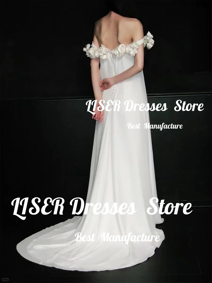 Liser Elegant Handmade Rose Wedding Dress Off Shoulder A-Line Korea Photo Shoot Bridal Gown Customized Evening Party Dresses
