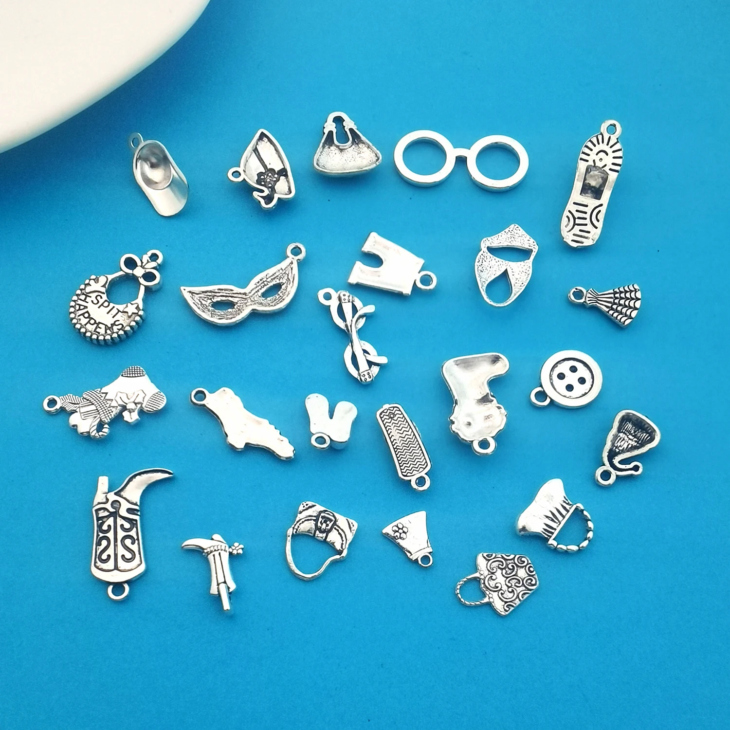 24pcs Ancient Silver Clothes Shoes Masks Set Suitable Men And Women For DIY Necklace Keychain Jewelry Cosplay Handmade Charms