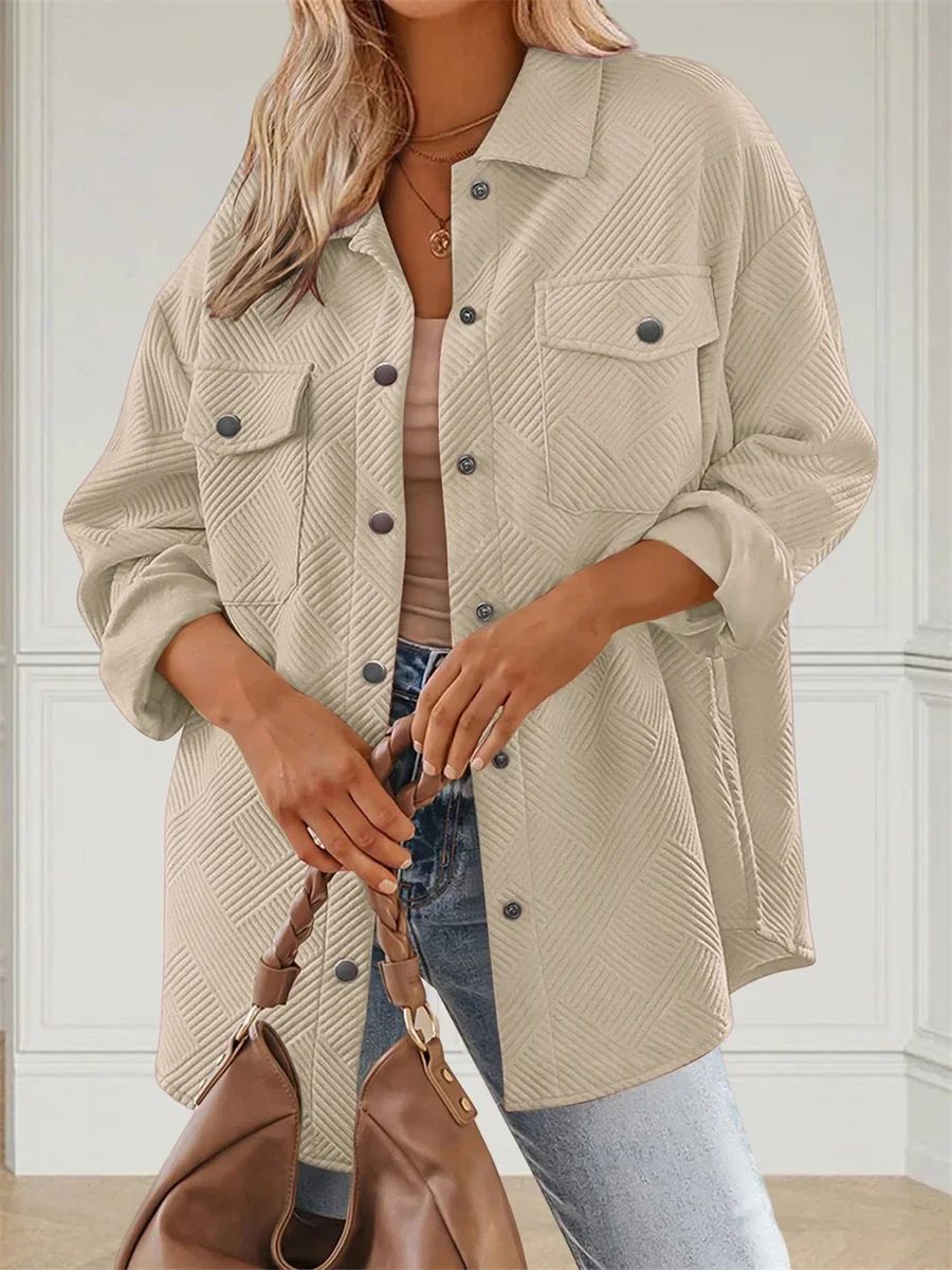 

Women Button Shirt Jacket Autumn Spring Lightweight Casual Solid Color Long Sleeves Cardigan for Outwear Streetwear Daily Life
