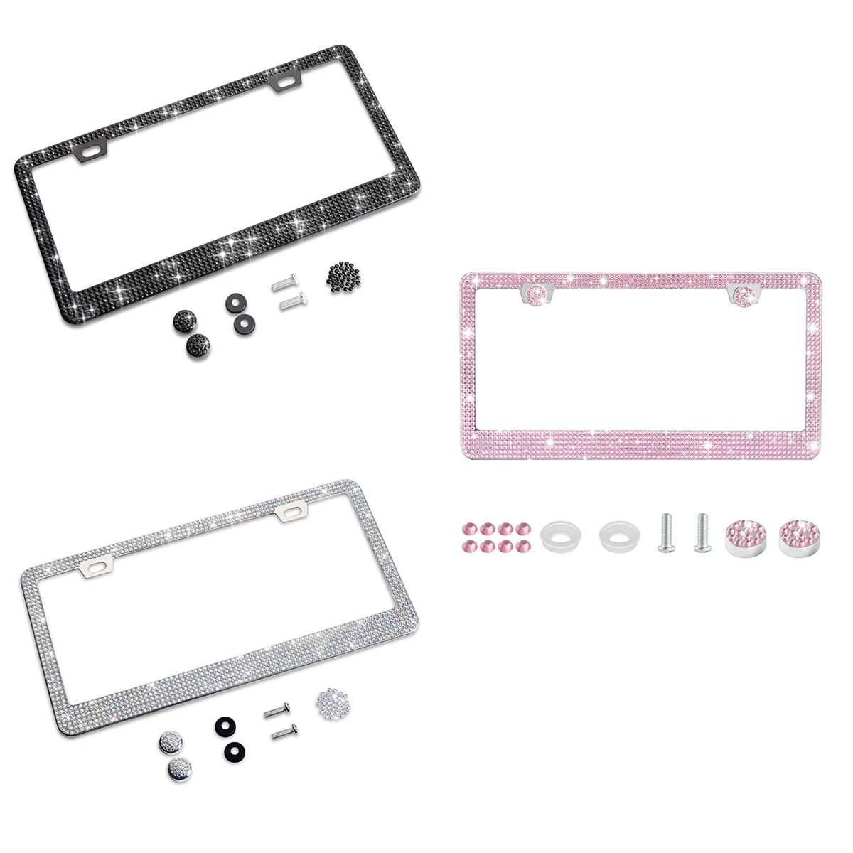 Shering Bling Glitter License Plate Frame, 1 Pack Sparkly Frames with Bedazzled Diamond Acrylic Crystals - Stylish Car