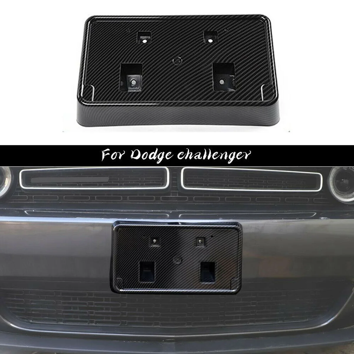 Front Bumper License Plate Holder Mounting Bracket ABS for Dodge Challenger Accessories 2010-2020 (Carbon Fiber)