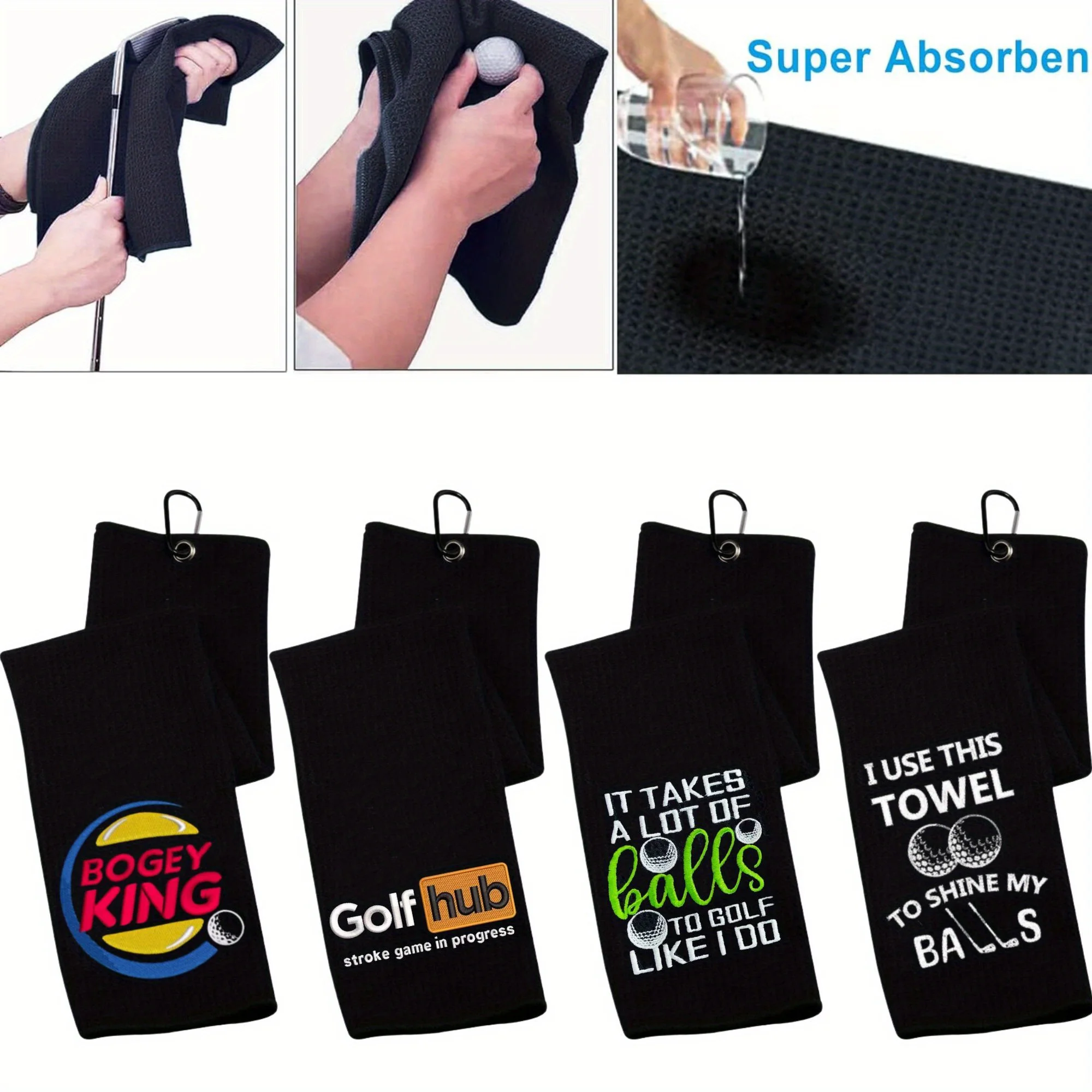 4 قطعة منشفة جولف مضحكة مناشف جولف مطرزة لحقائب الجولف مع مشبك هدايا نادي الجولف للرجال والنساء هدايا عيد الميلاد لكرة الجولف