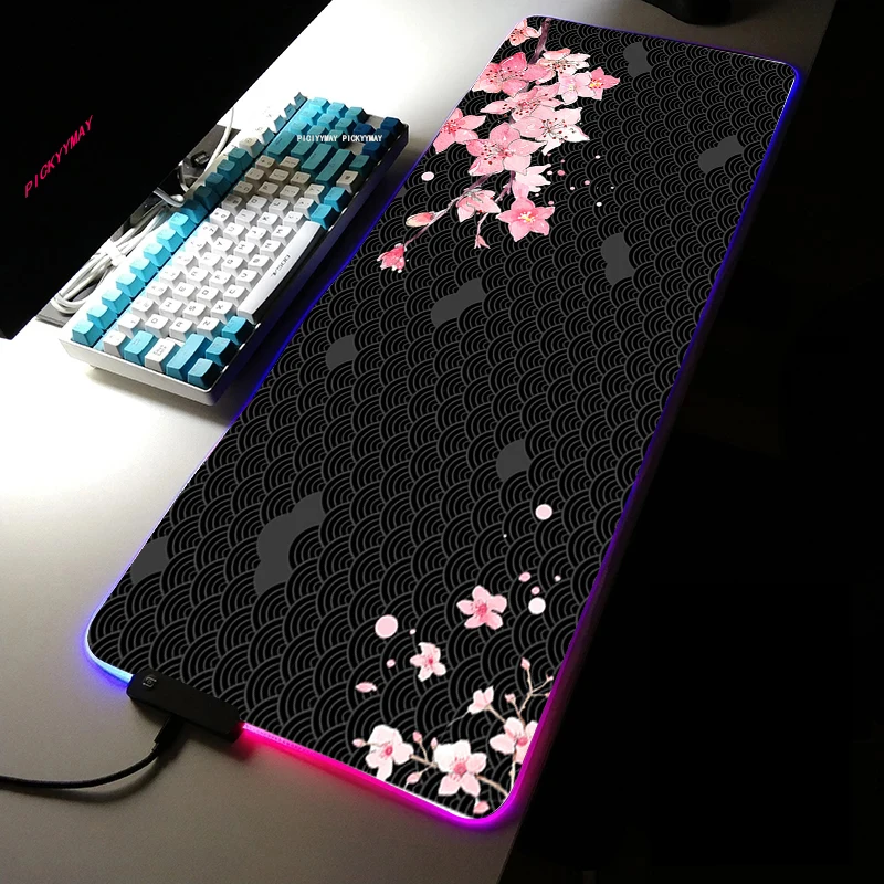 

Pink Cherry RGB Mouse Pad Gamer Accessories Large LED Light MousePads XXL Gaming PC computer Desk with Backlit Rubber Mouse mat