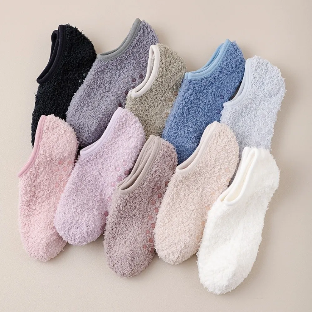 Warm Thickened Socks Non-slip Solid Color Coral Fleece Socks Cold-proof Sleep Socks Winter
