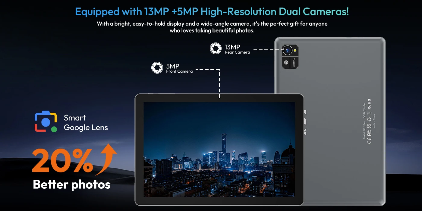XGODY N02 Pro 10.1 Inch Android 15 Tablet 16GB RAM 256GB ROM Octa Core Widevine L1 Dual WiFi 7000mAh Pad for Study Entertainment