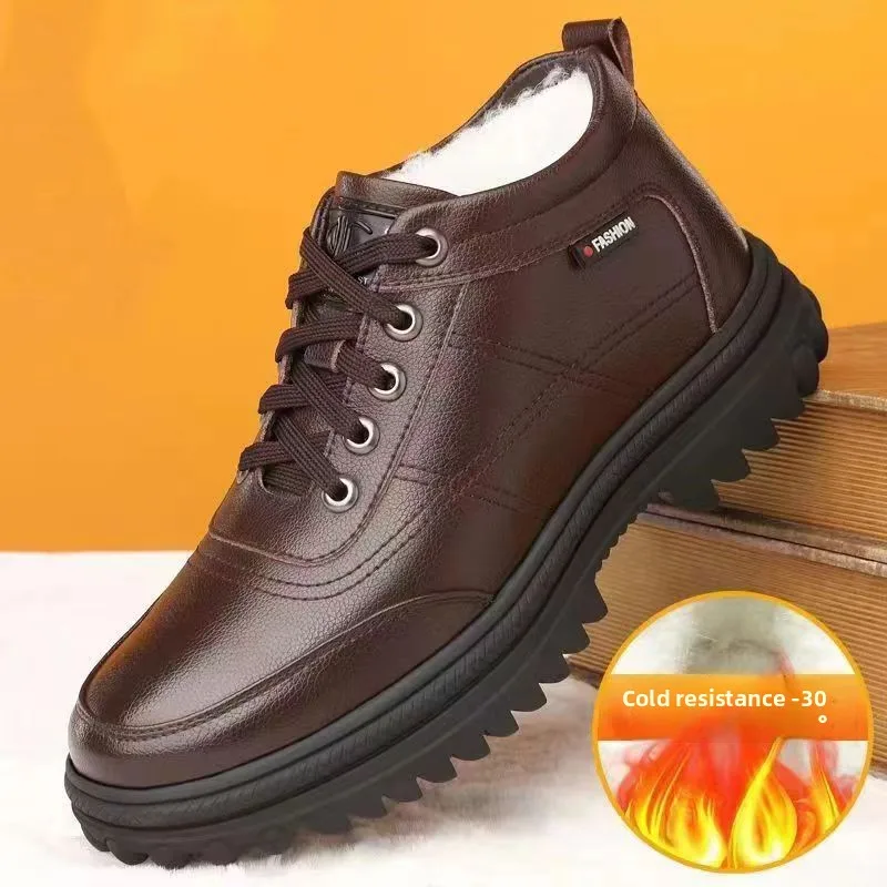 Zapatos de algodón cálidos con forro polar grueso, botas altas informales para la nieve, moda de invierno, recién llegado, tacón plano para hombre, punta redonda