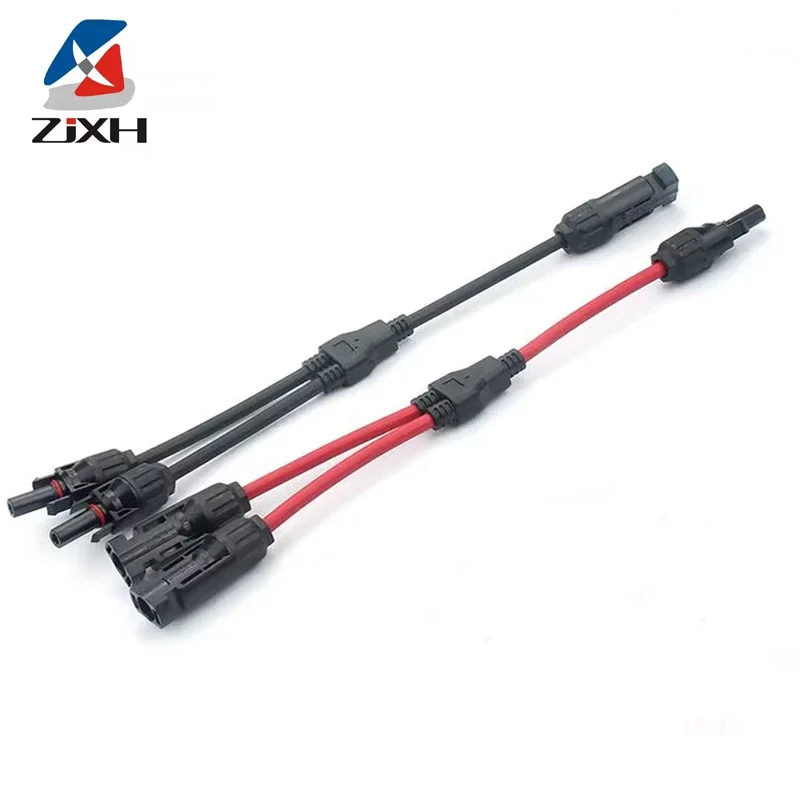 Power Solar Connectors 30A Y-Branch Cable, Solar Cable Parallel Adaptor in Pair for Solar Panel 1*M/FF+1*F/MM Black Red Power