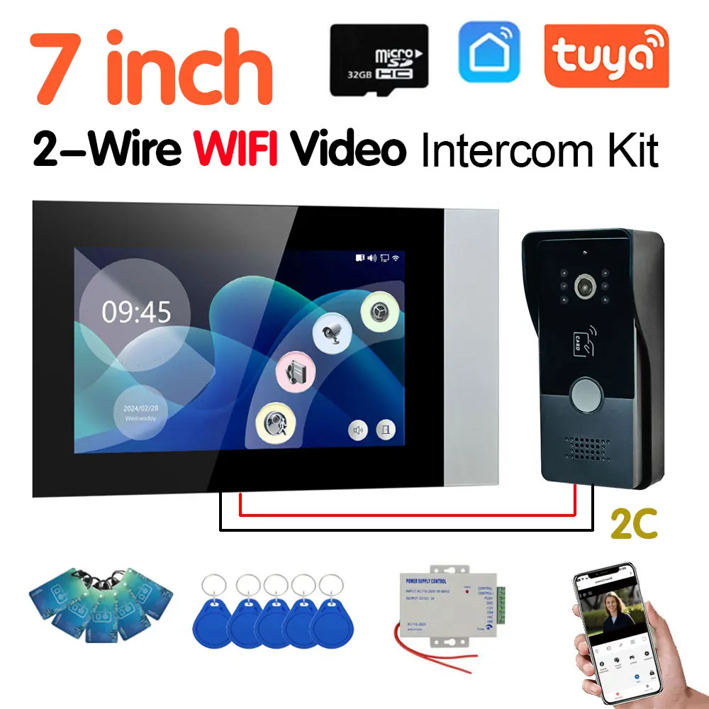 Timbre con Wifi 3 en 1, sistema de videoportero de dos cables para portero doméstico, Monitor táctil inteligente Tuya de 1080P, protección de