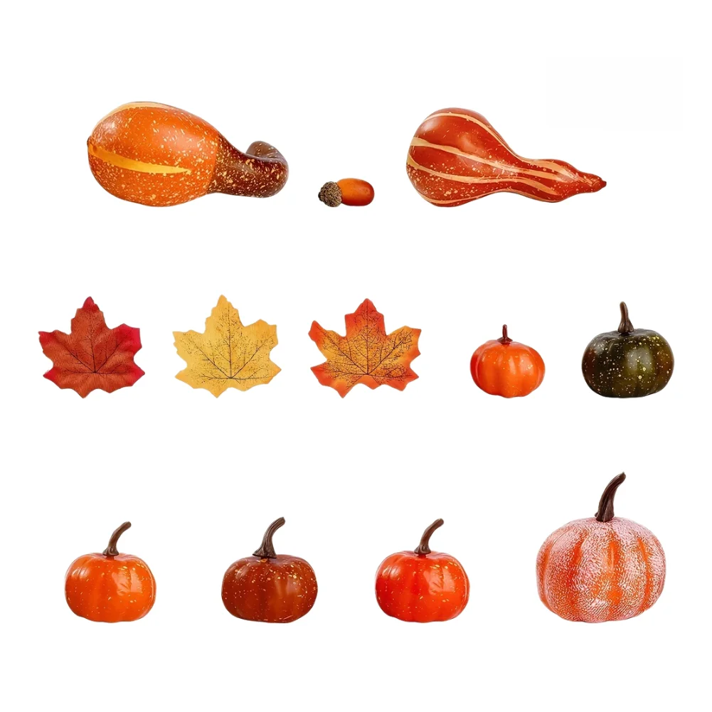 48pcs Fake Speckled FOR Mini Pumpkins Nuts Maple Leaves Set Halloween Party Simulated Pumpkin Plastic Family DIY