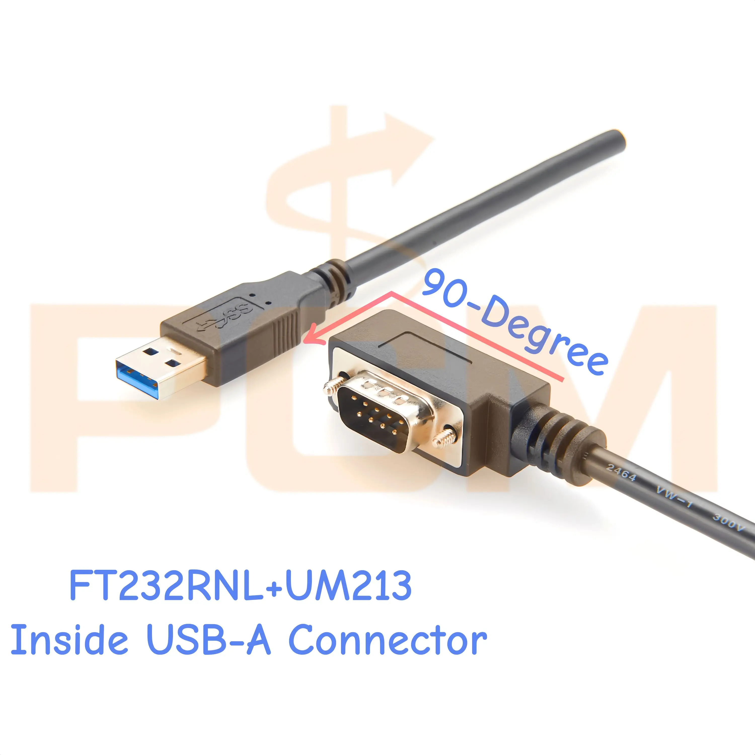 Left Angled FTDI USB to DB9 RS232 Serial Cable with FT232RNL Chip 90 Degree DB9 RS232 9 Pin Serial Adapter Cable for Windows Mac
