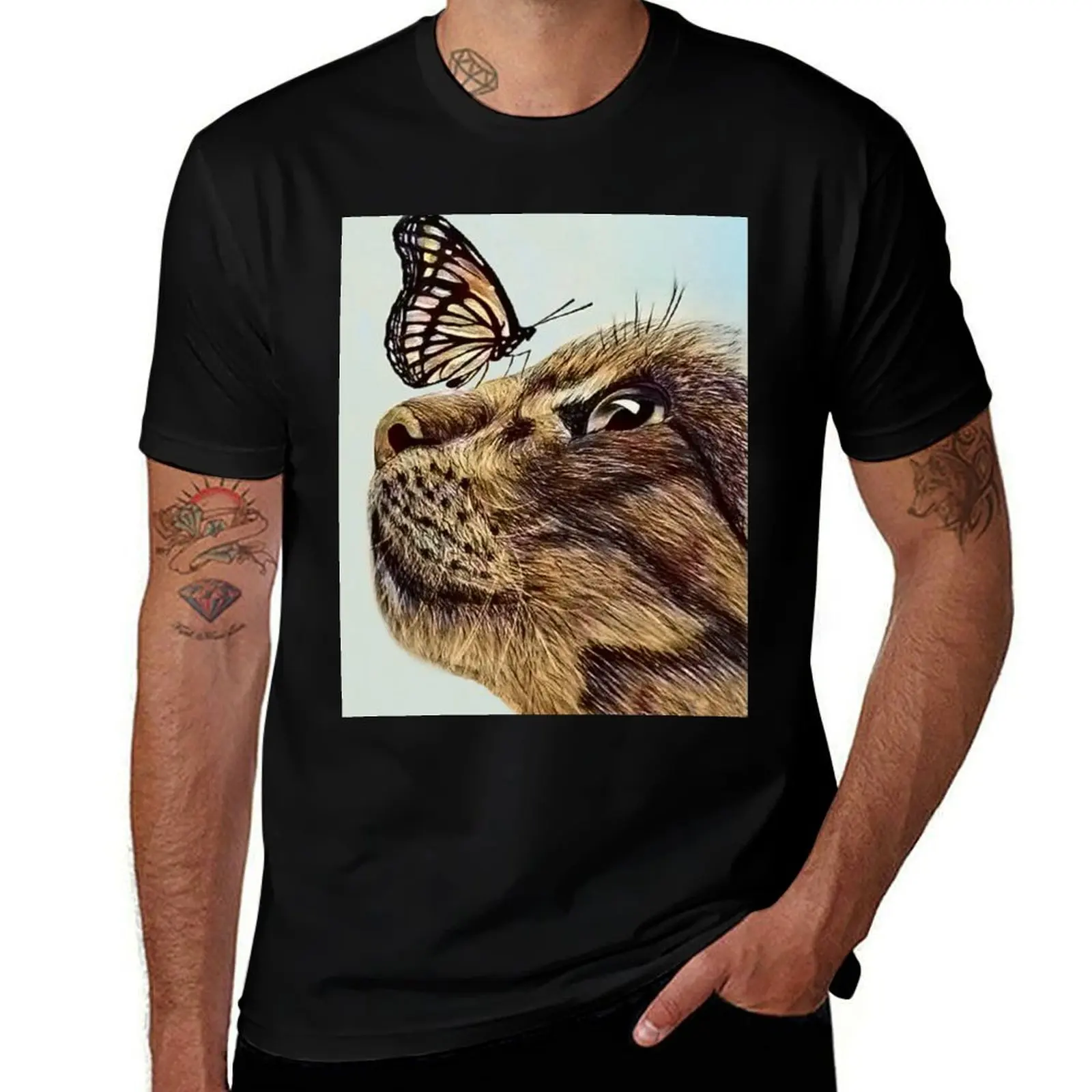 

Cat and butterfly T-Shirt essential t shirt t shirt for man t shirts for man cotton soft T-shirt