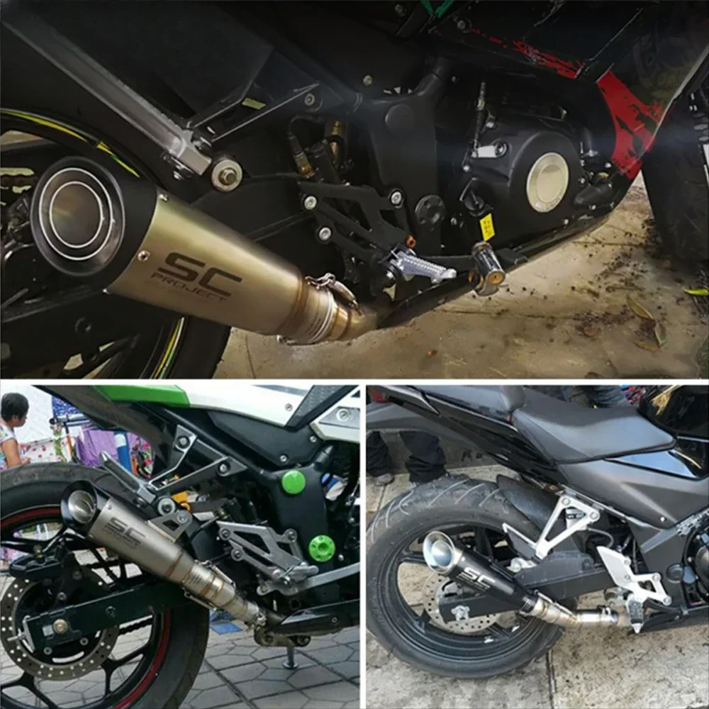 51Mm Motorfiets Uitlaatpijpen Ontsnappen Uit Twee Lagen Sc Gemodificeerde Demper Pijp Geluiddemper Voor Ninja Z250 Z300 Zx10 Mt07 Mt09 R25 R3 R6