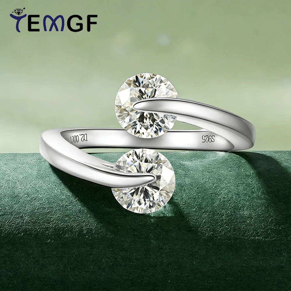 

TEMGF Double 1CT Moissanite for Women S925 Silver Opening Interweaving Ring Party Shiny Fine Jewelry Couple Date Birthday Gift