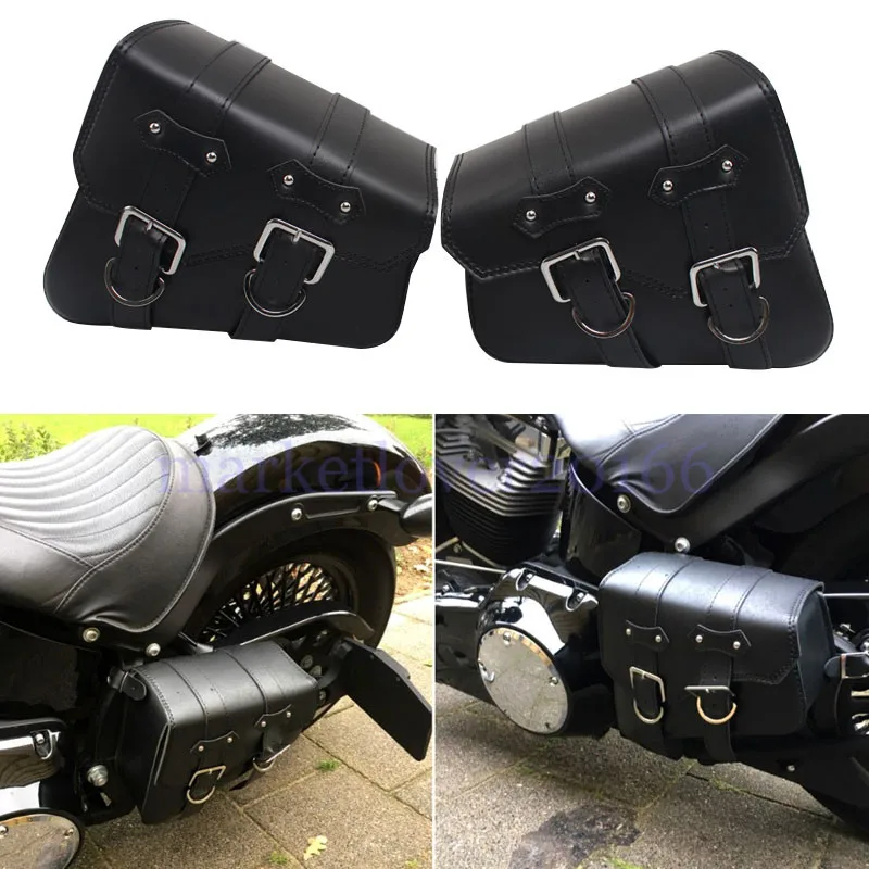 

Motorcycle Saddle Bags Side Tool Luggage Pouchout door Luggage For Harley Sportster XL883 1200 Black PU Leather