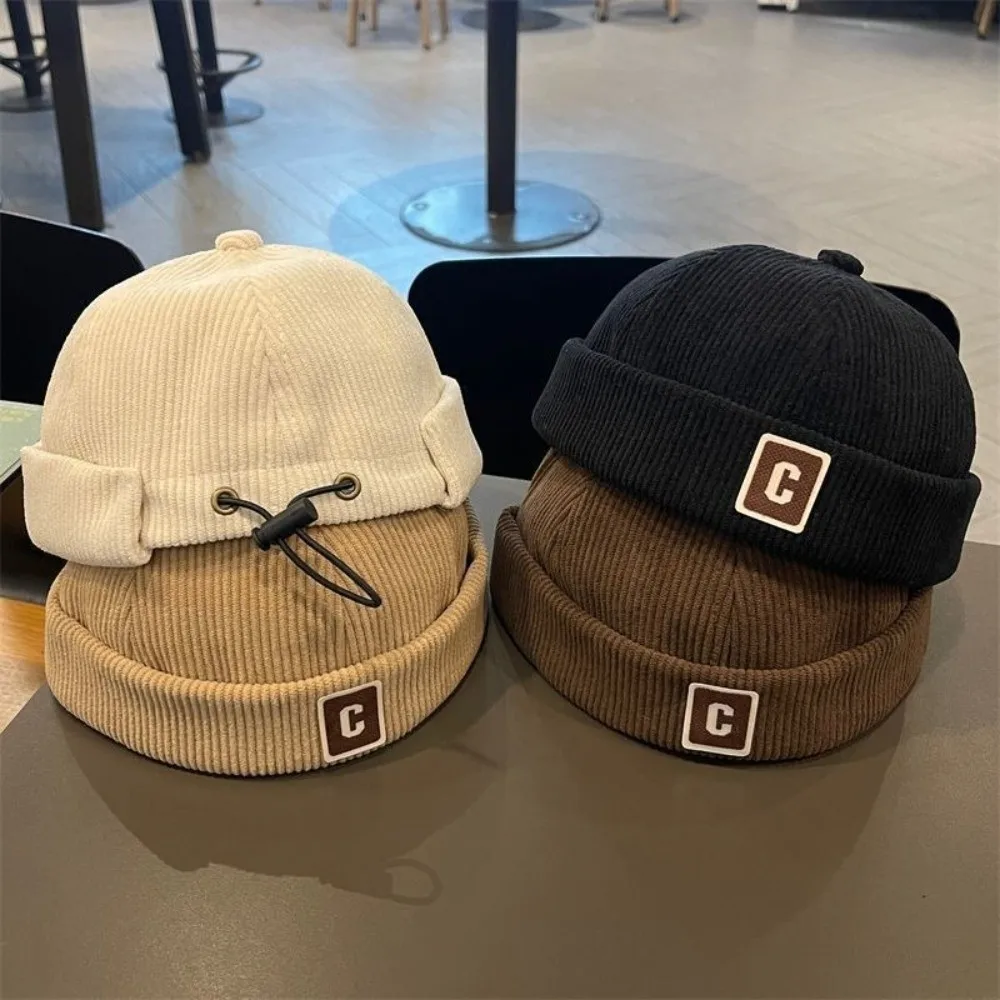 

New Corduroy Brimless Hat Solid Color C Letter Hip Hop Hat Adjustable Design Warm Fabric Winter Cap Autumn Winter