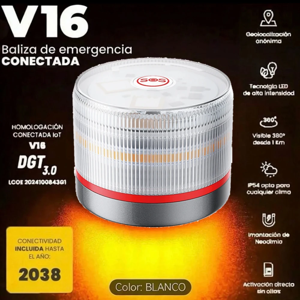 

V16 Geolocation DGT 3.0 Approved Car Emergency Light Compulsory use in January 2026， GPS Position and Data Validity Period 2038