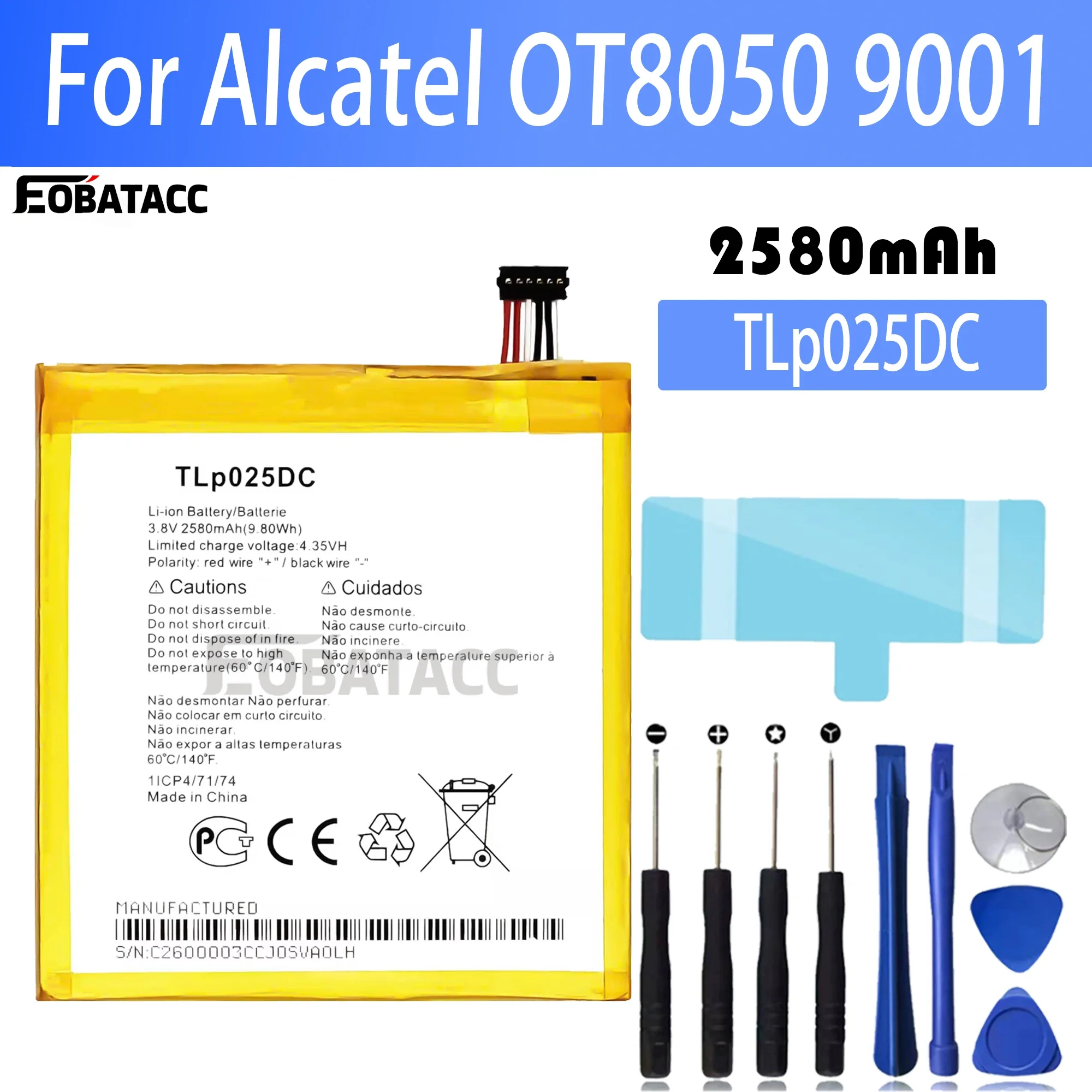 

100% New Original Battery TLP025DC For Alcatel OT8050 9001 Battery + Free Tools