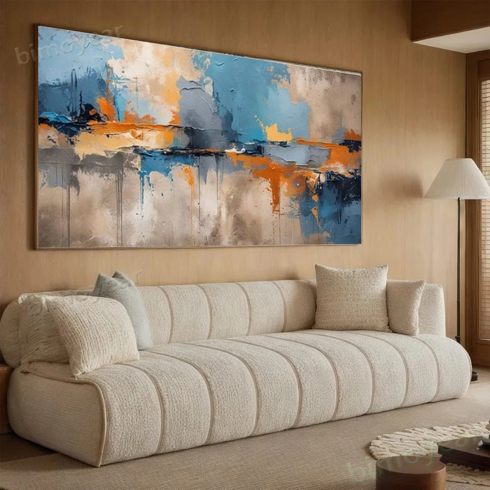 100% Hand Painted Abstract Oil Painting Blue gold pattern Wall Art Picture On Canvas Mural For Living Room Home Decor Paint gift