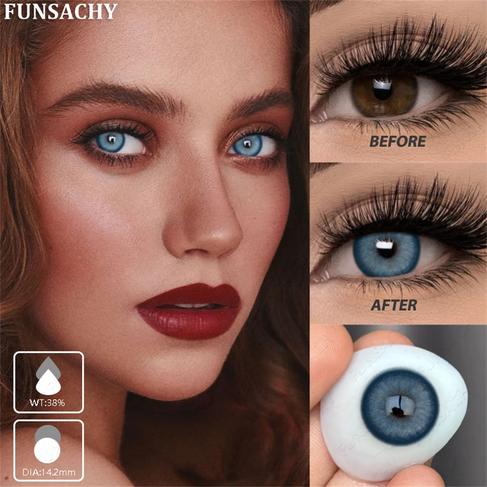 FUNSACHY 1 Paar farbige Kontaktlinsen für Augen, blaue Pupille, schöne Augenkontaktlinsen, natürliche weiche braune graue Linsen, jährliche Kosmetik