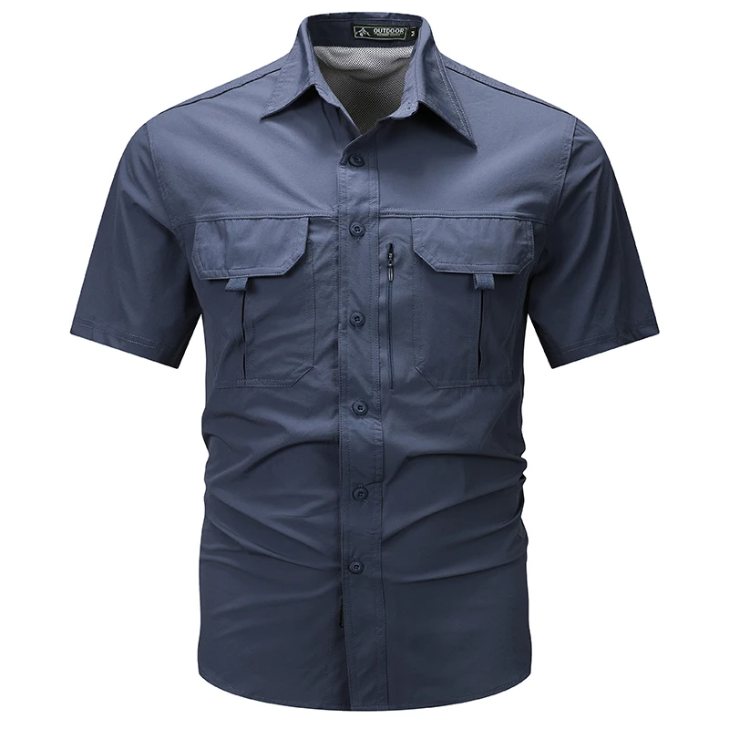 

Мужская тактическая рубашка с коротким рукавом, быстросохнущая уличная Футболка-карго в стиле милитари с несколькими карманами, для походов, рыбалки, работы, лето