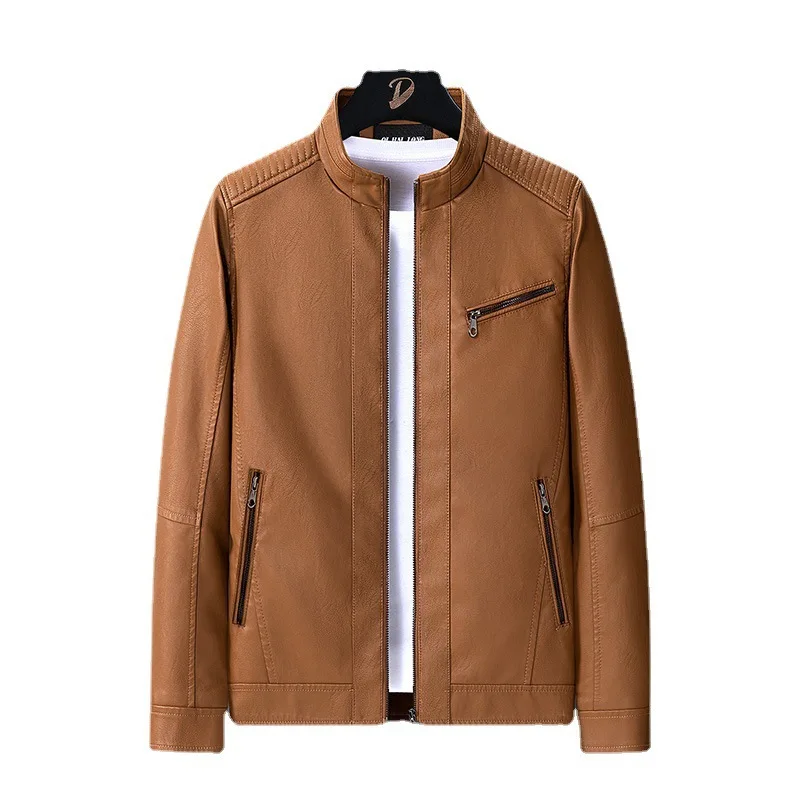 

Autumn New Leather Coat Men's Korean Version Retro Trend Fashion Standing Collar Slim Fit PU Leather Jacket Handsome Youth Coat