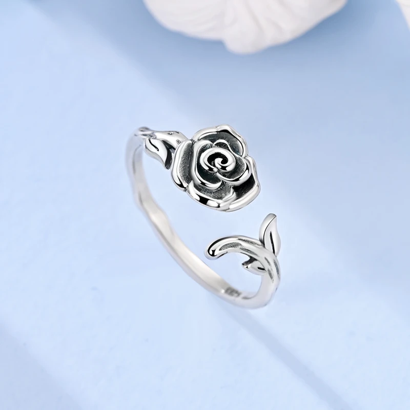Women's 925 Silver Rose Ring with Sparkling Zircon, Gift Idea