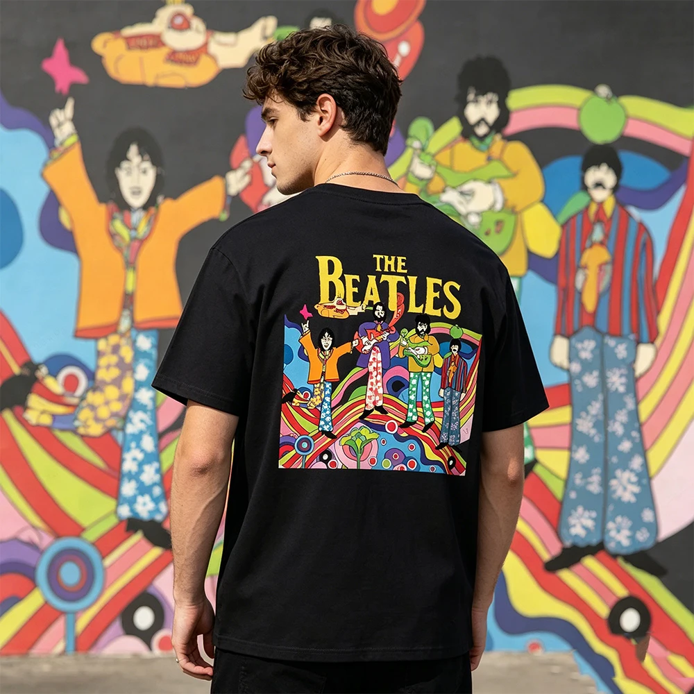 The Beatles Black Rock Band T-shirt High Quality Cotton Tops Autumn Fashion Sports Men's T-Shirt Y2k Street Fashion Streetwear