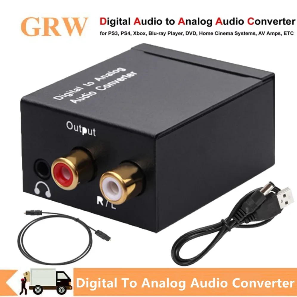 DAC 3.5MM AUX Digital to Analog Audio Amplifier Adapter RCA L/R Output SPDIF Stereo Optical Digital Fiber to Analog Converter