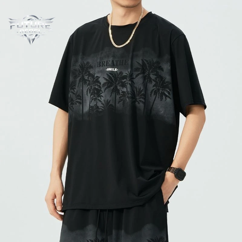 Mens T Shirt Ice Silk Plus Size Summer Tee Harajuku Unisex Loose Fit Crew Neck Casual Streetwear Fashion Trend New Arrival Tops