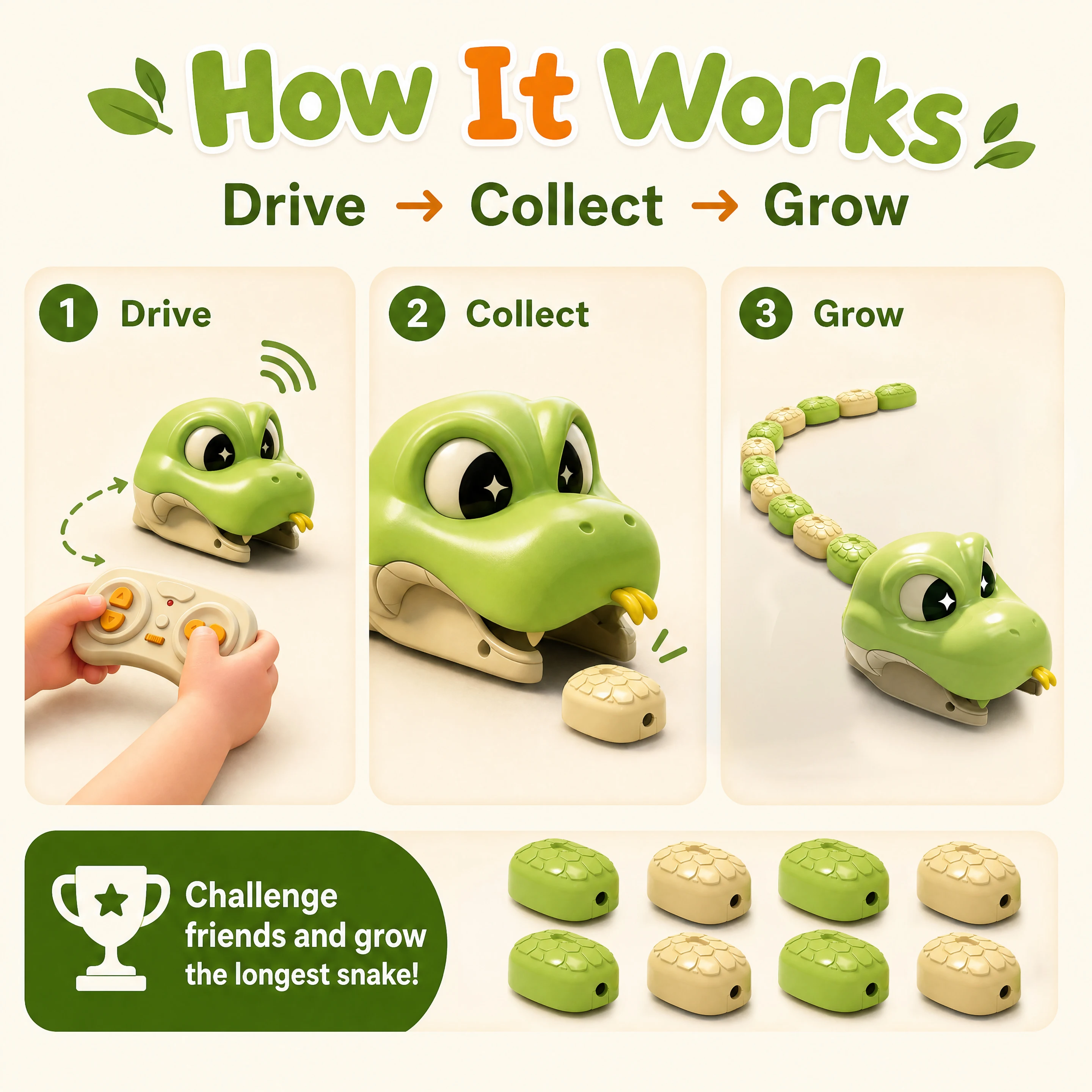 DIY Splicing Digital Track Blocks, RC Hungry Crocodile Snake Racing Track, Kids Parent-child Educational Puzzle Game Toy