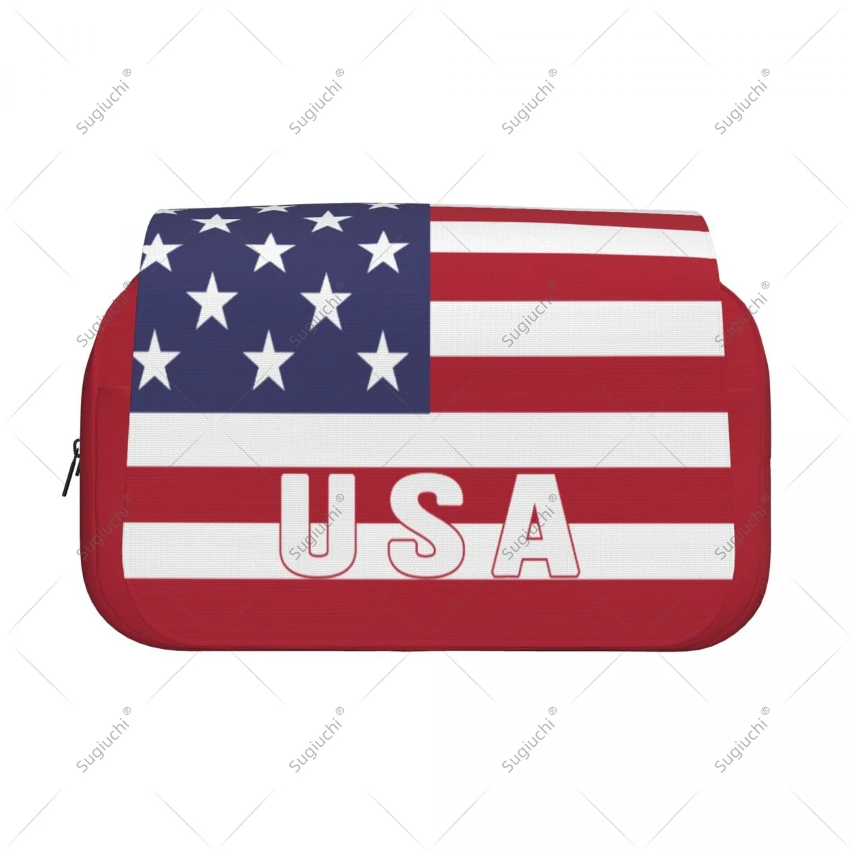 Pencil Case Scissors Bags 3D America Flag USA United States Double-layer Oxford Cloth Stationery Storage Pen Box Case