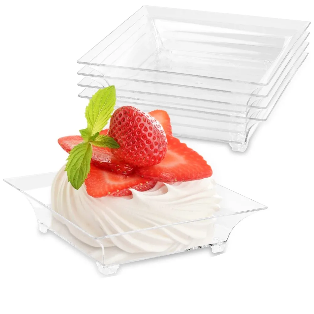 50pcs Mousse Cake Container Mini Square Dessert Tray Transparent Disposable Ice Cream Bowl Plastic Appetizer Plate Party