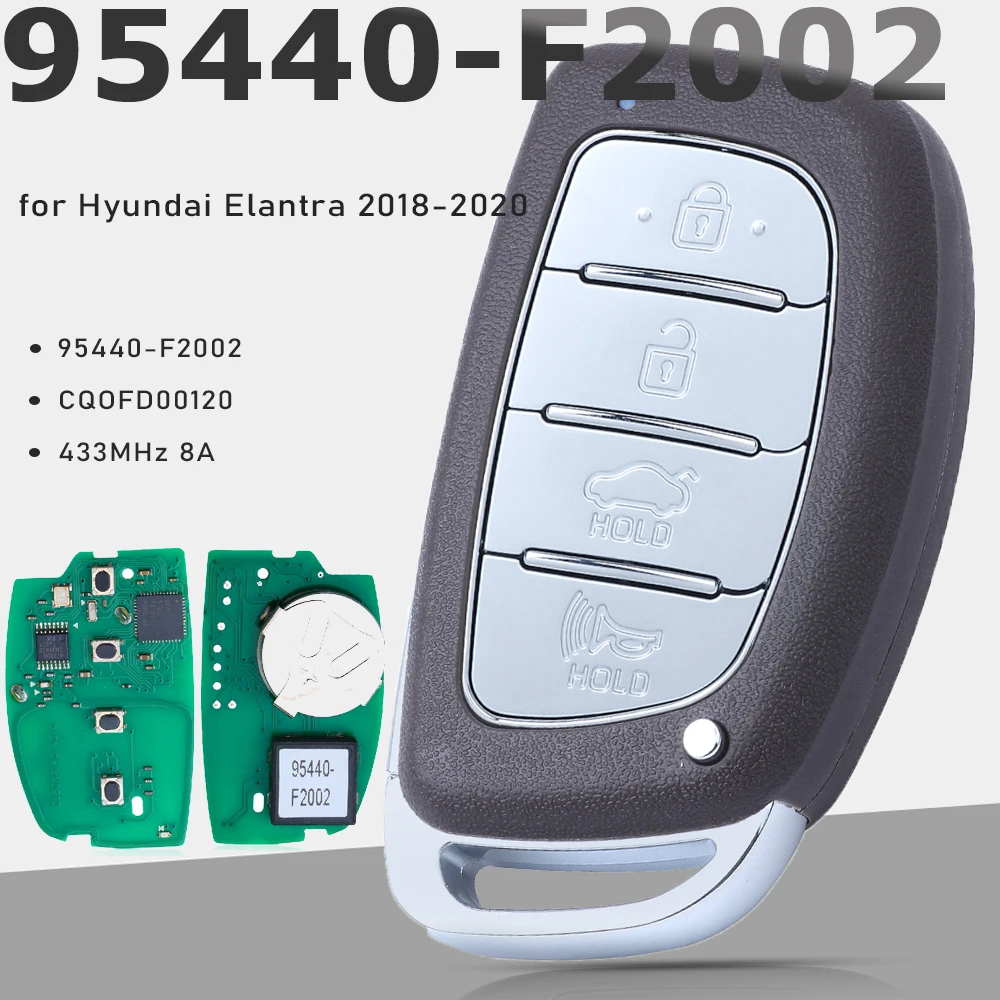 

KEYECU 95440-F2002, CQOFD00120 Умный дистанционный ключ без ключа 433,92 МГц 8A 4-кнопочный брелок для Hyundai Elantra 2019 2020