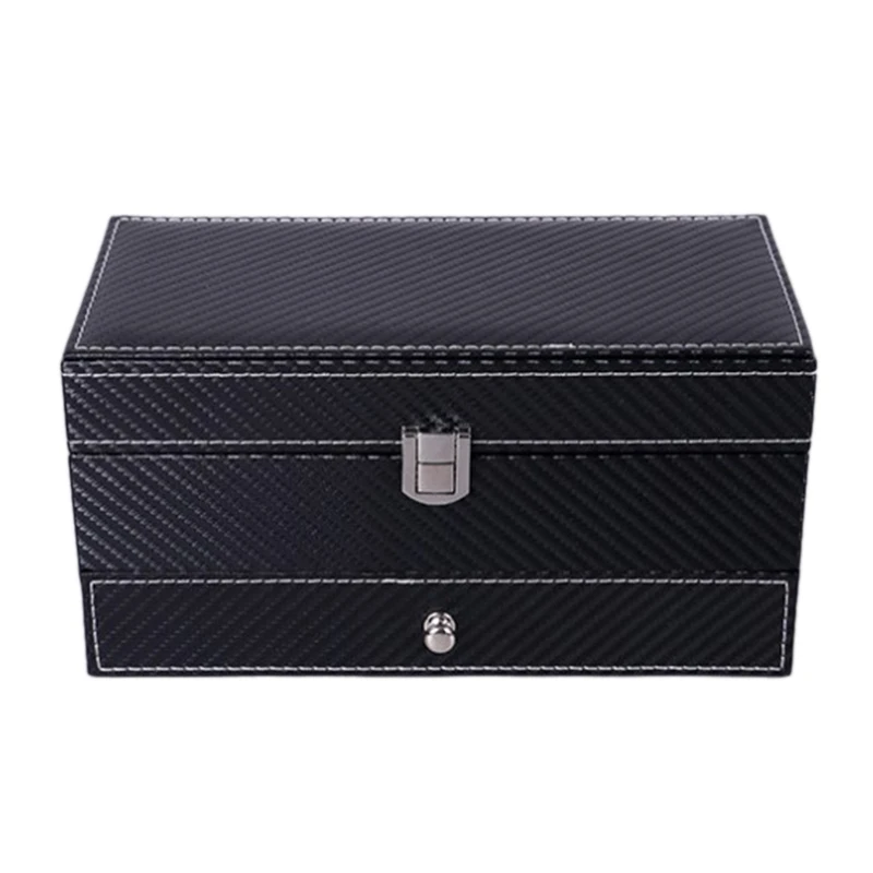 Double PU Leather Box 4 Plaid Watch Storage Box Storage and Display Box Jewelry Storage Box Black+Cream-Colored