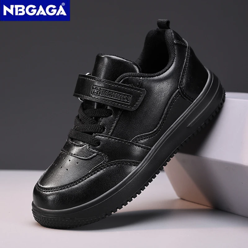 

Children's Running Shoes Boys Girls Lightweight Anti-Slip Sneakers for School Sports Walking Casual PU Leather Tennis Shoe Black