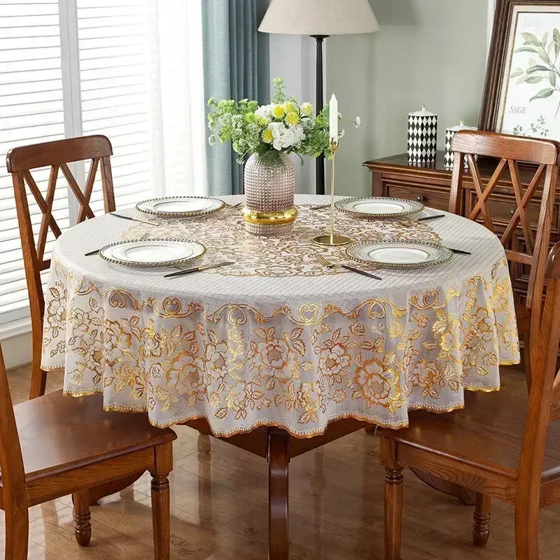 PVC Round Table Waterproof Oil Proof Table Cloth Hot Stamping Coffee Tea Table Mat Hotel Anti Fouling Tables Towel Covers