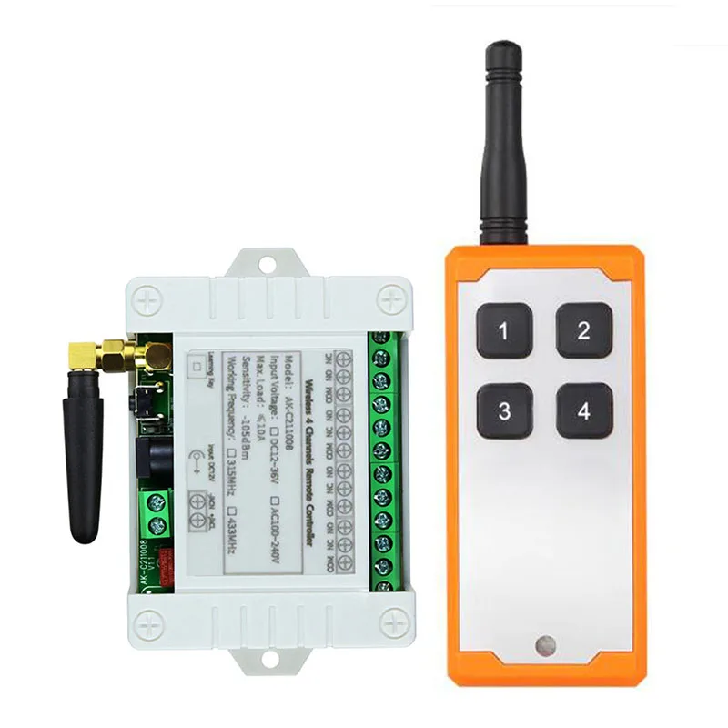 433MHZ Ndustrial DC12V24V 36V 4CH RF Wireless Remote Control Switch Radio Receiver With 20-1000M Long Distance Remote controller