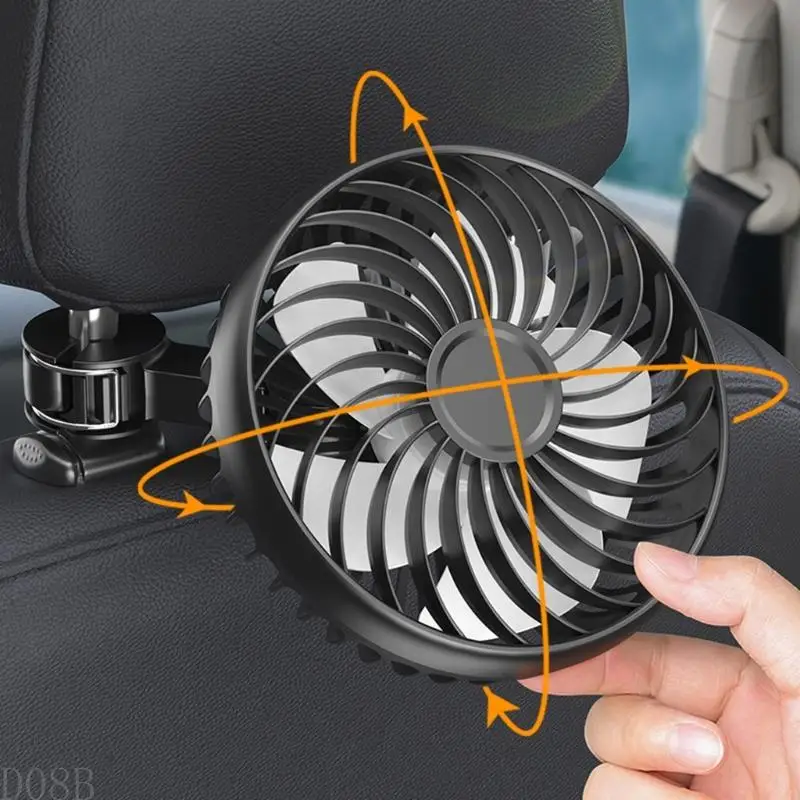 

D08B Two Mount Car Headrest Ventilation Fan 5V USB Powereds 3 Speed For Rear Seats