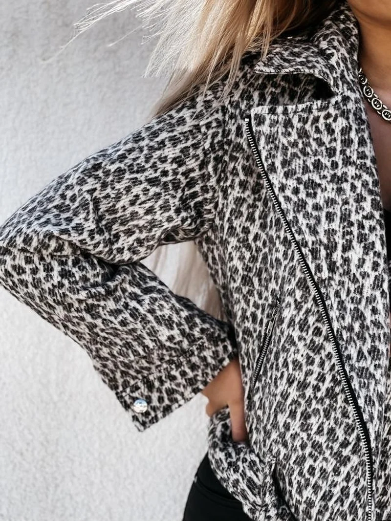 Fashion Women Long Sleeve Jacket Sweater Top Ladies Casual Leopard Print Cardigan Zipper Short Outwear Coat Leopard suit new