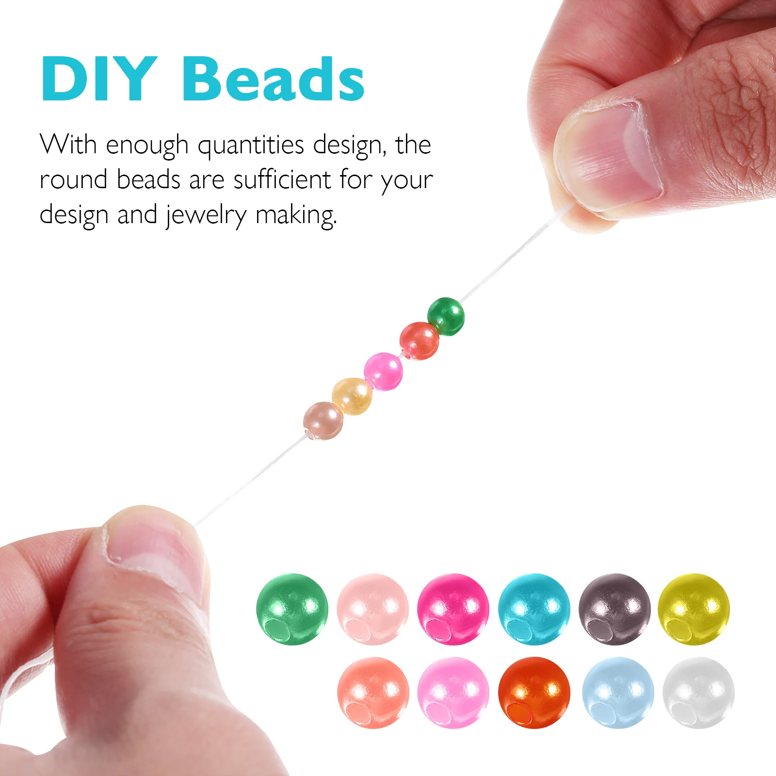 1960 Pcs Beads Threading Jewelry Making Faux Pearl Elastic Rope for DIY with Holes Round Craft